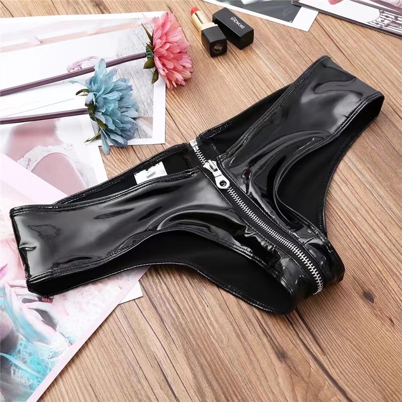 Bikini cu Fermoar Strip Me, Wetlook, Negru, S