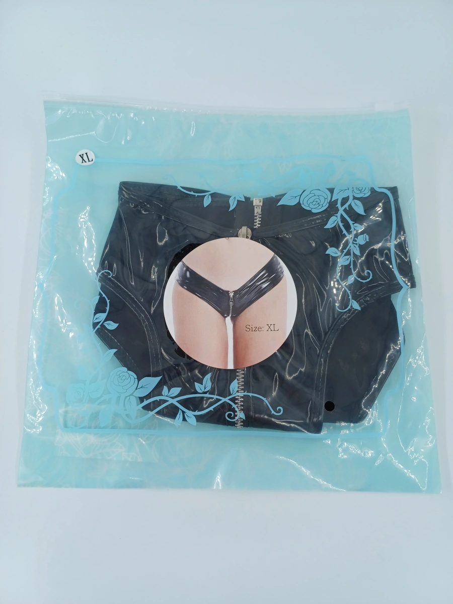 Bikini cu Fermoar Strip Me, Wetlook, Negru, XL
