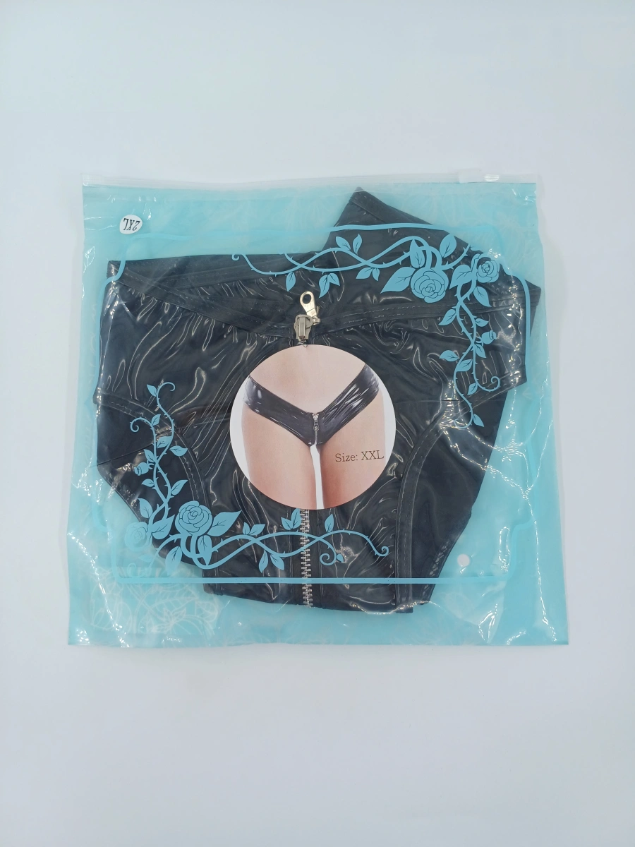 Bikini cu Fermoar Strip Me, Wetlook, Negru, XXL