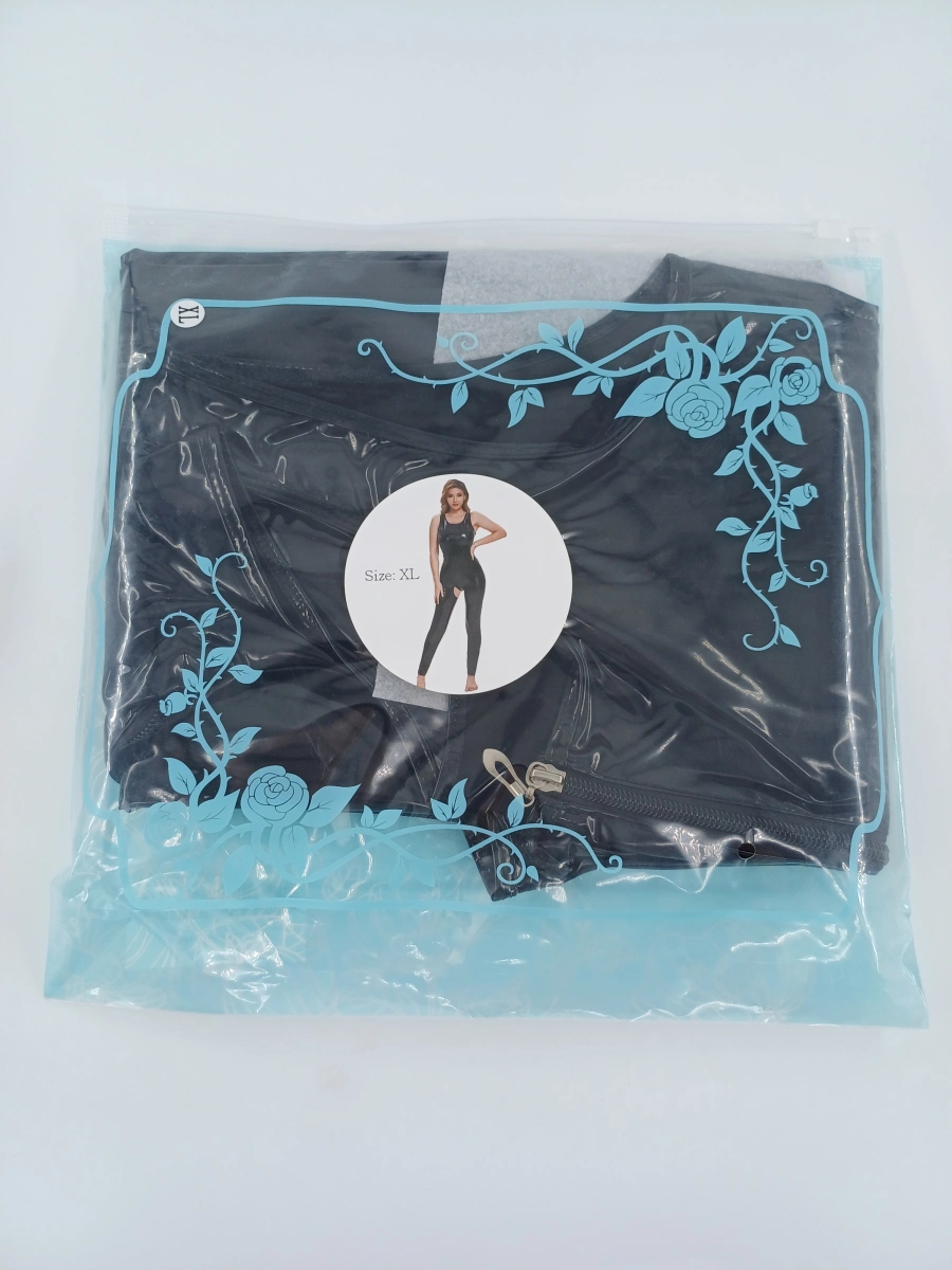 Catsuit Crotchless Monique, Wetlook, Negru, XL
