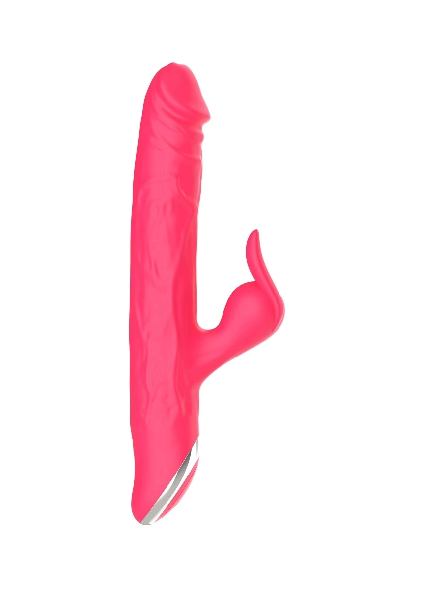 Vibrator Midnight Rabbit, 10 Moduri Thrusting, 10 Moduri Vibratii, Silicon, USB, Rose, 24.5 cm, Guilty Toys, Glamour