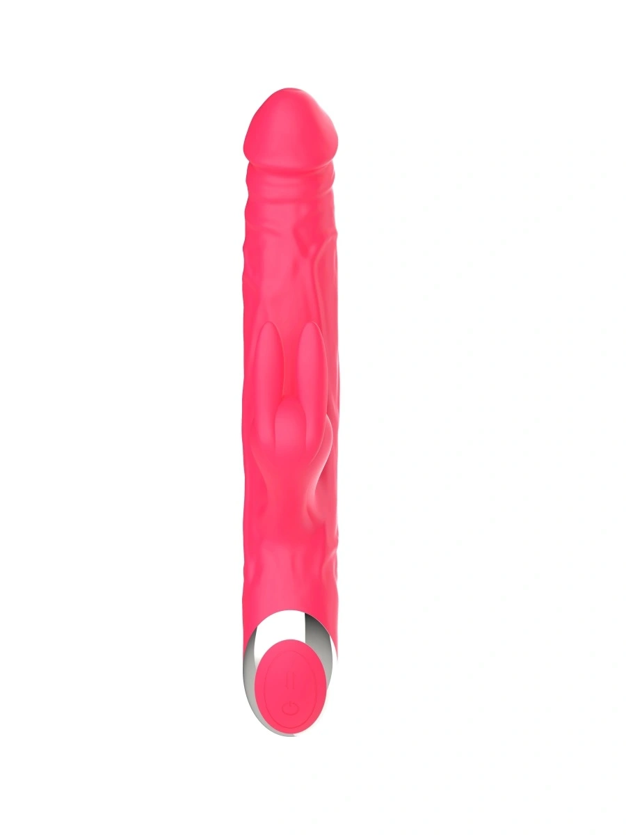 Vibrator Midnight Rabbit, 10 Moduri Thrusting, 10 Moduri Vibratii, Silicon, USB, Rose, 24.5 cm, Guilty Toys, Glamour