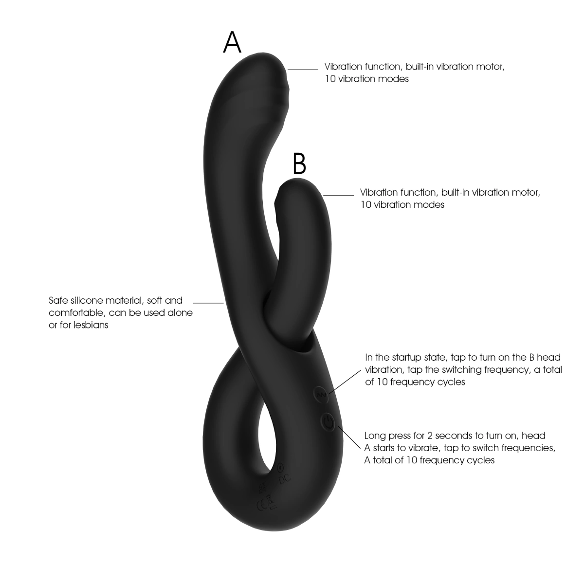 Vibrator Rue Multi-Shape, 10 Moduri Vibratii, Silicon, USB, Negru, 22.2 cm, Mokko Toys, Velvet Obsession