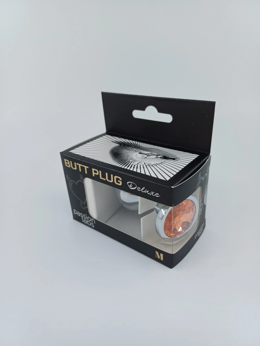 Dop Anal Metallic Buttplug, Medium, Argintiu/Portocaliu, Passion Labs