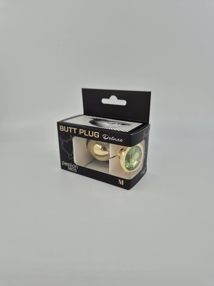 Dop Anal Metallic Buttplug, Medium, Auriu/Verde Deschis, Passion Labs