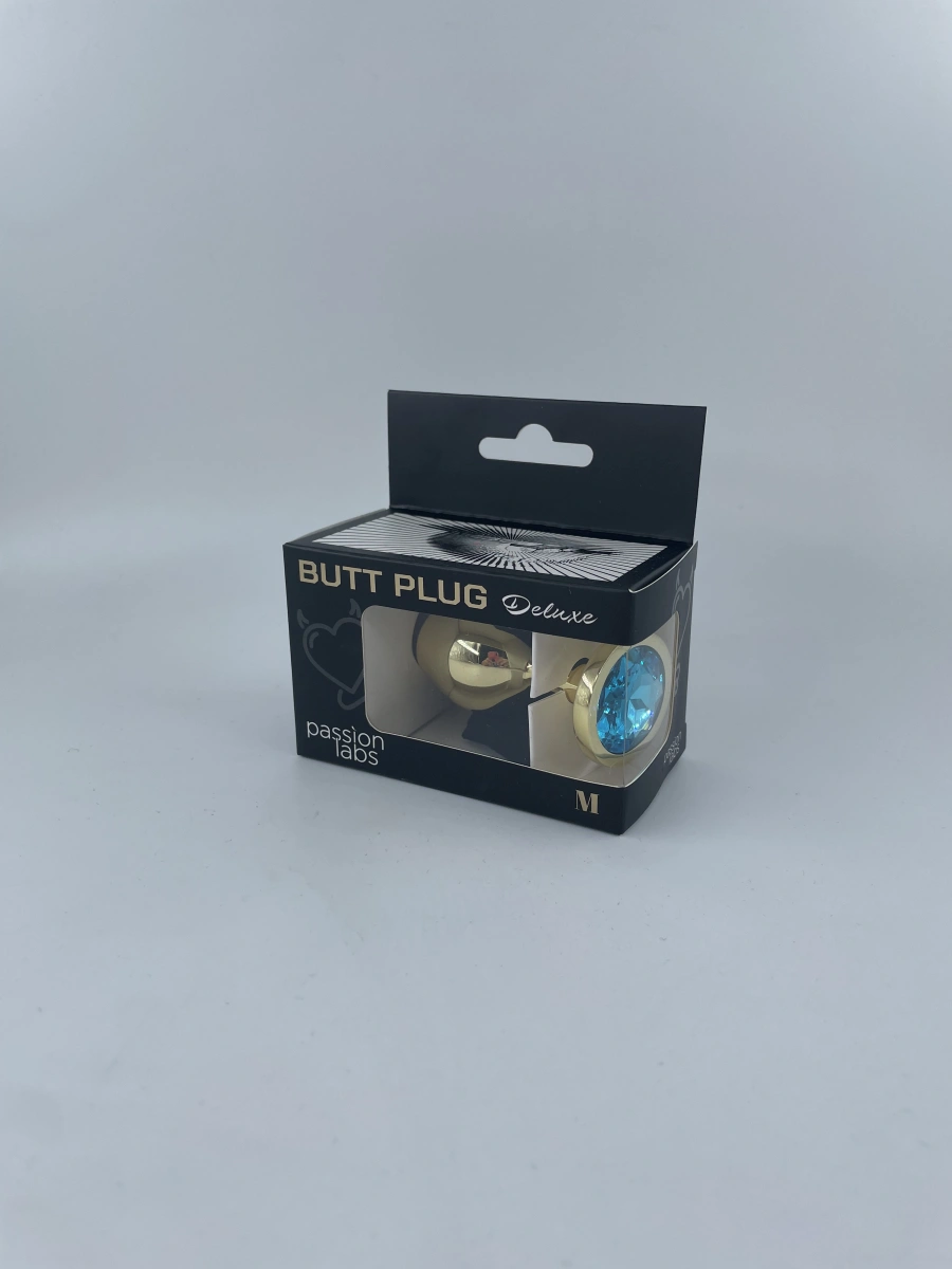 Dop Anal Metallic Buttplug, Medium, Auriu/Albastru Deschis, Passion Labs