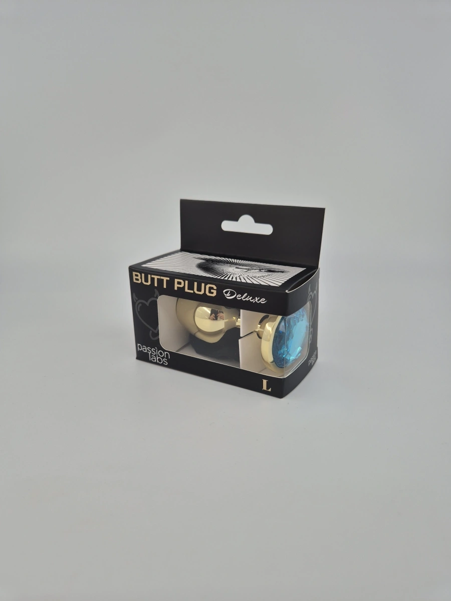 Dop Anal Metallic Buttplug, Large, Auriu/Albastru Deschis, Passion Labs