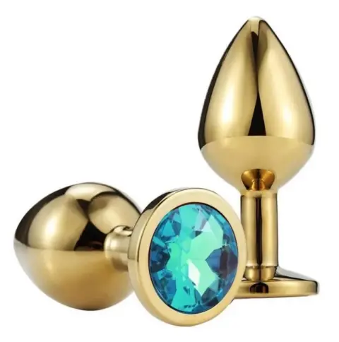 Dop Anal Metallic Buttplug, Large, Auriu/Albastru Deschis, Passion Labs