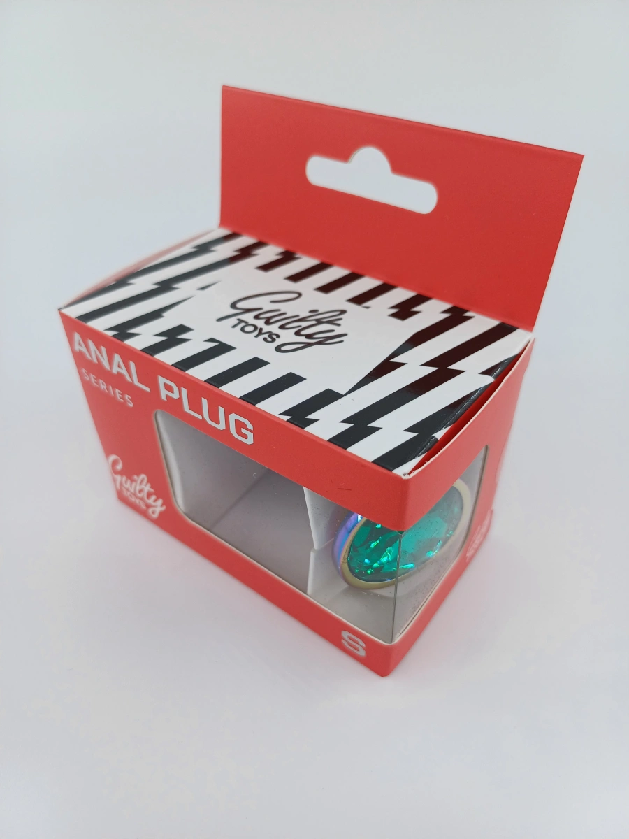 Dop Anal Metalic, Small, Multicolor, Piatra Verde Inchis, Guilty Toys