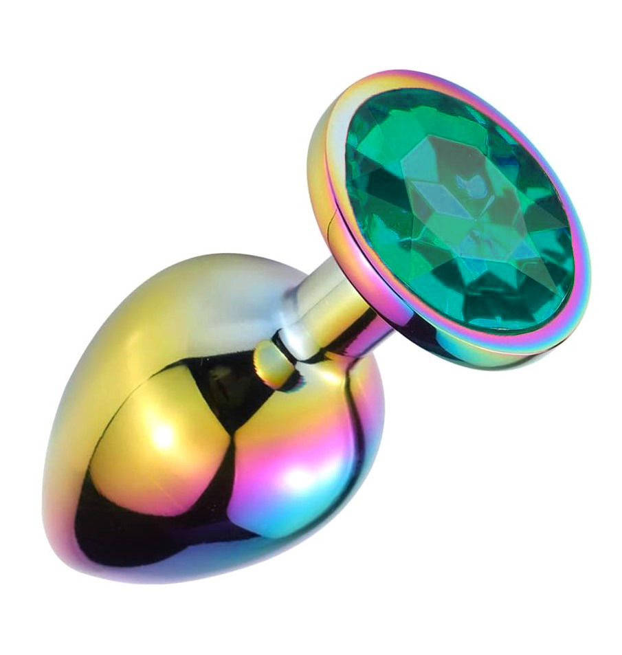 Dop Anal Metalic, Small, Multicolor, Piatra Verde Inchis, Guilty Toys