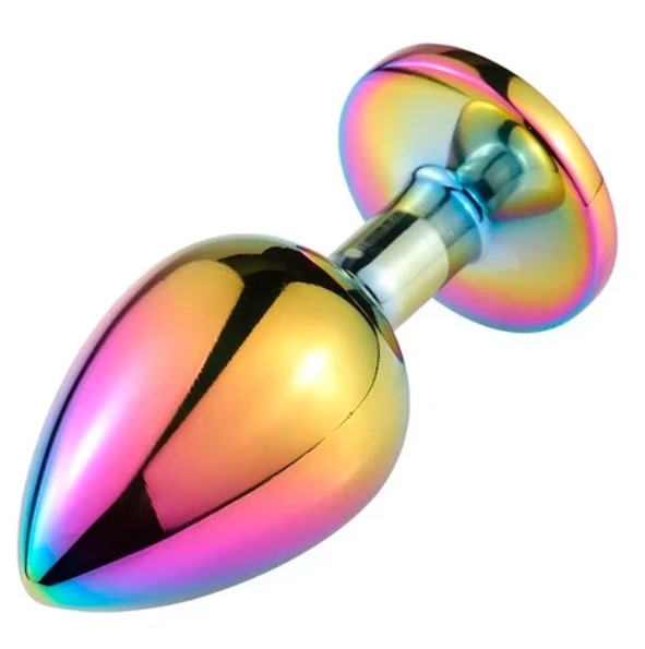 Dop Anal Metalic, Small, Multicolor, Piatra Verde Inchis, Guilty Toys