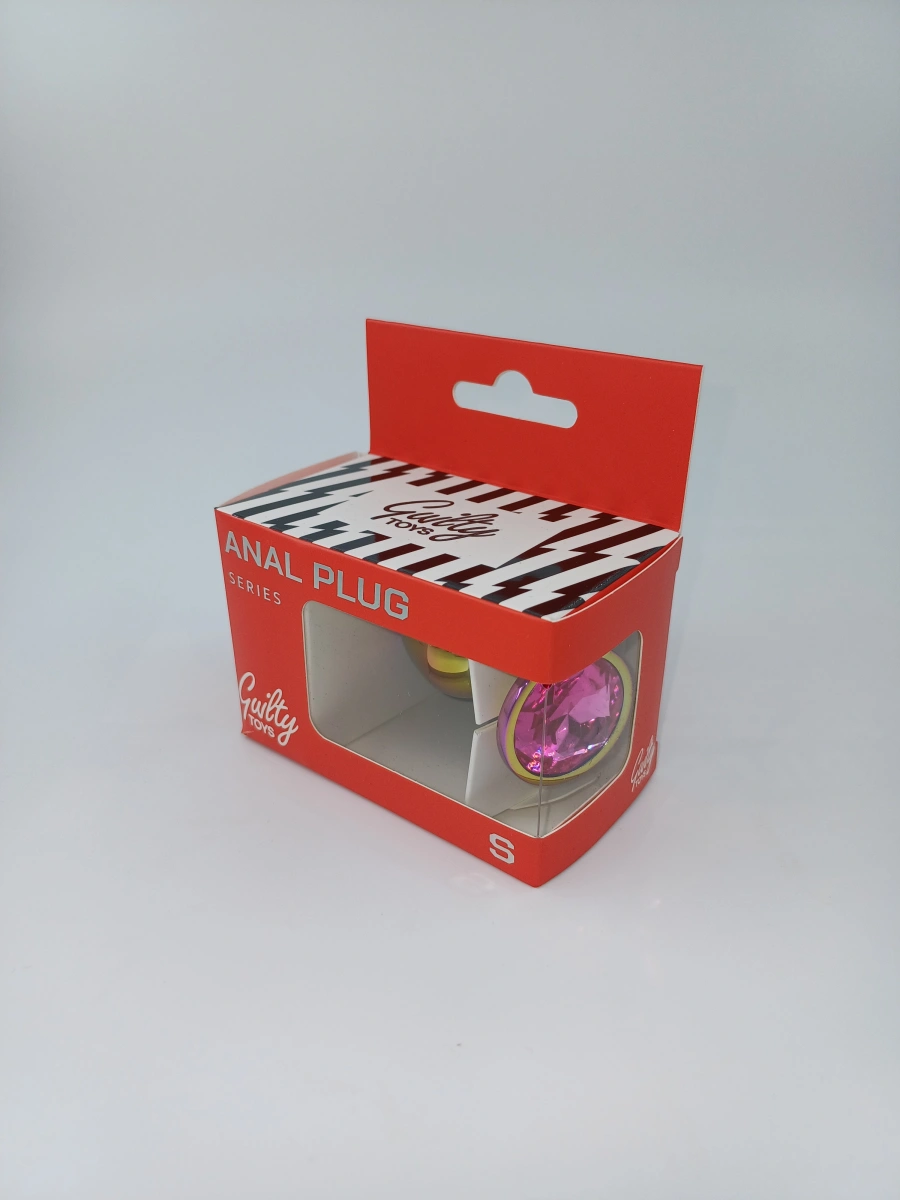 Dop Anal Metalic, Small, Multicolor, Piatra Roz Inchis, Guilty Toys