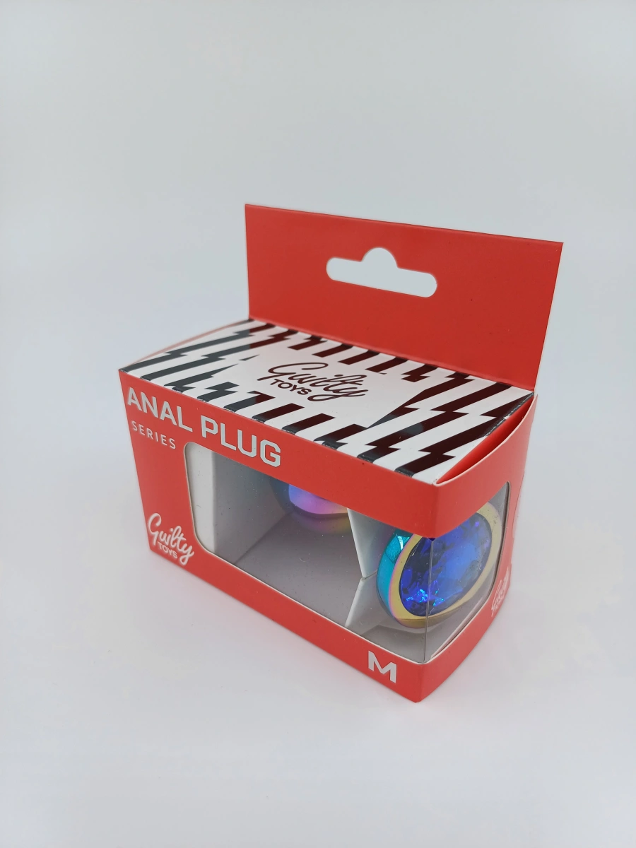 Dop Anal Metalic, Medium, Multicolor, Piatra Albastru Inchis, Guilty Toys