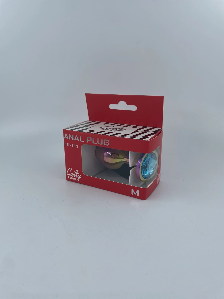 Dop Anal Metalic, Medium, Multicolor, Piatra Albastru Deschis, Guilty Toys