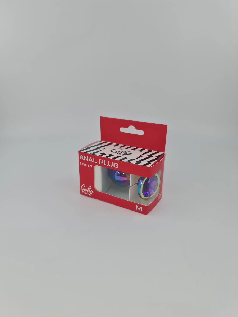 Dop Anal Metalic, Medium, Multicolor, Piatra Mov Inchis, Guilty Toys