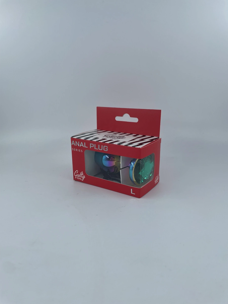 Dop Anal Metalic, Large, Multicolor, Piatra Verde Inchis, Guilty Toys