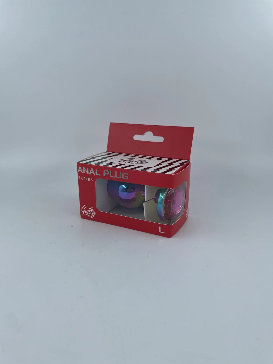 Dop Anal Metalic, Large, Multicolor, Piatra Roz Inchis, Guilty Toys