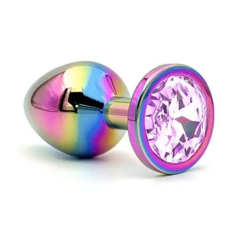 Dop Anal Metalic, Large, Multicolor, Piatra Roz Deschis, Guilty Toys