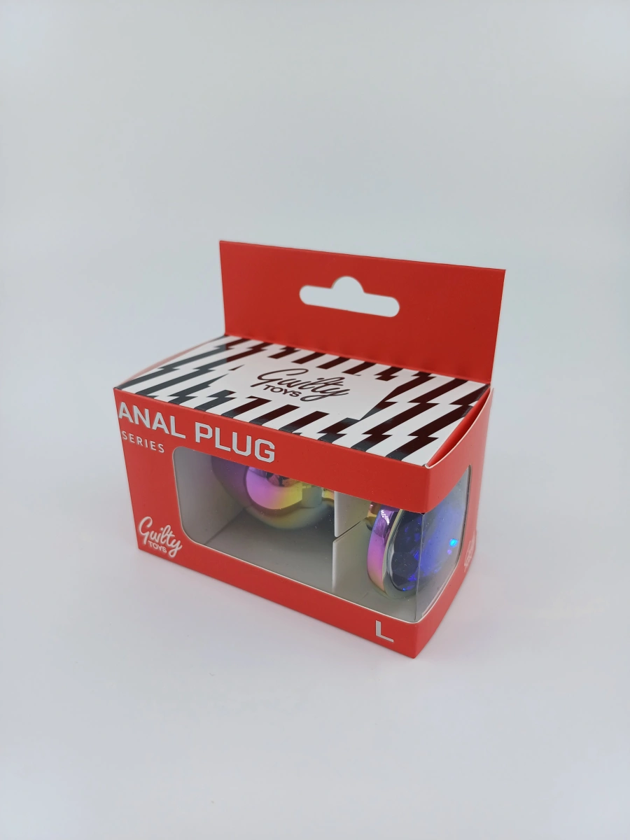 Dop Anal Metalic, Large, Multicolor, Piatra Albastru Inchis, Guilty Toys