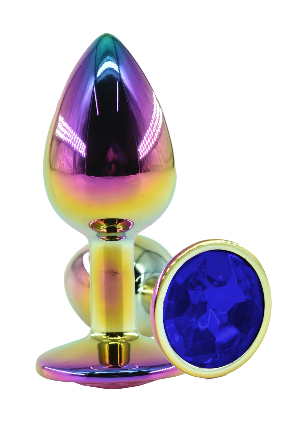 Dop Anal Metalic, Large, Multicolor, Piatra Albastru Inchis, Guilty Toys