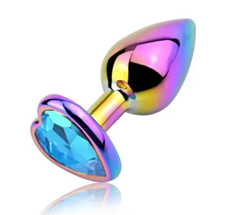 Dop Anal Rainbow Buttplug Medium, Heart Shape, Piatra Albastru Deschis, Guilty Toys