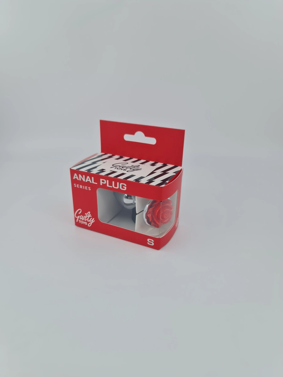 Dop Anal Rose Pleasure Small, Argintiu/Rosu, Guilty Toys