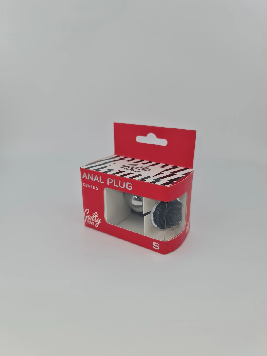 Dop Anal Rose Pleasure Small, Argintiu/Negru, Guilty Toys