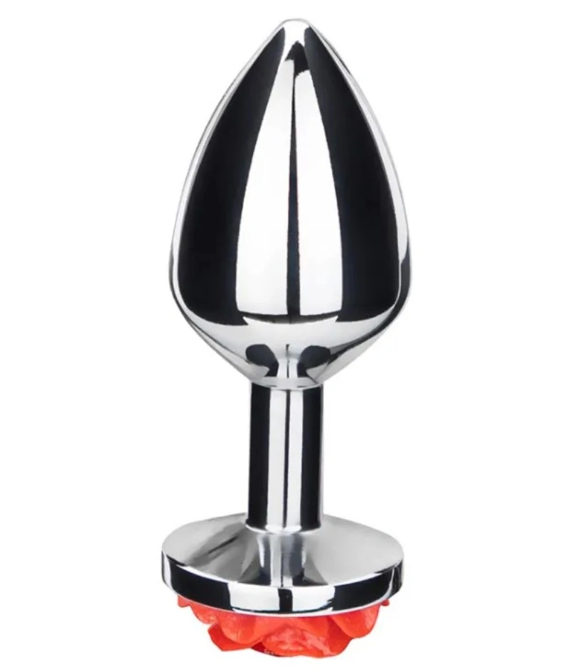 Dop Anal Rose Pleasure Medium, Argintiu/Rosu, Guilty Toys