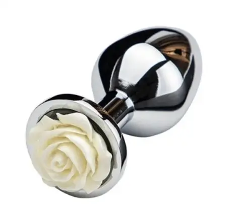 Dop Anal Rose Pleasure Medium, Argintiu/Alb, Guilty Toys