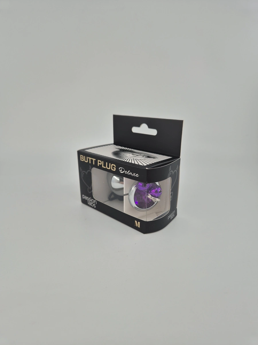 Dop Anal Metalic cu Clopotei Ring My Bells, Argintiu/Mov, Medium, 8 cm, Passion Labs