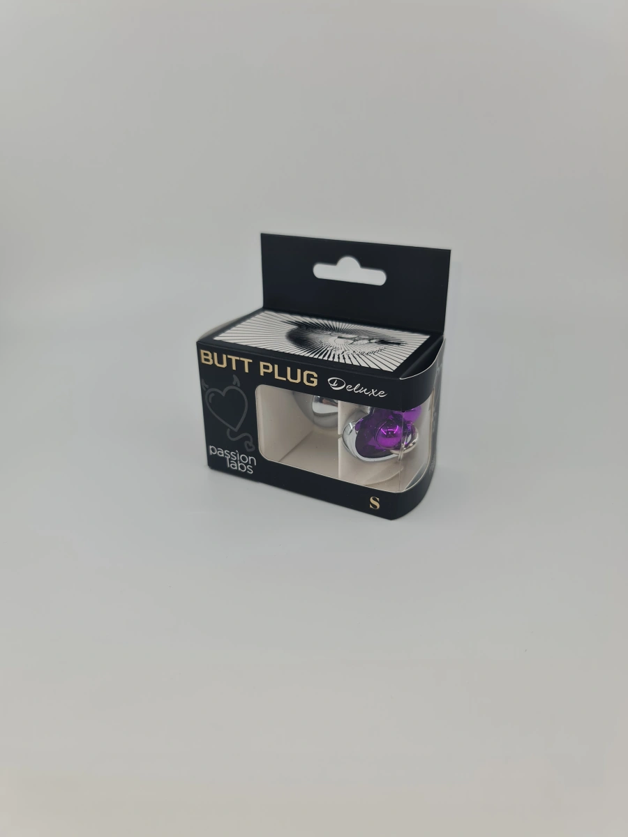 Dop Anal Small Heart Shape cu Clopotei Ring My Bells, Metal, Argintiu/Mov, 7 cm, Passion Labs