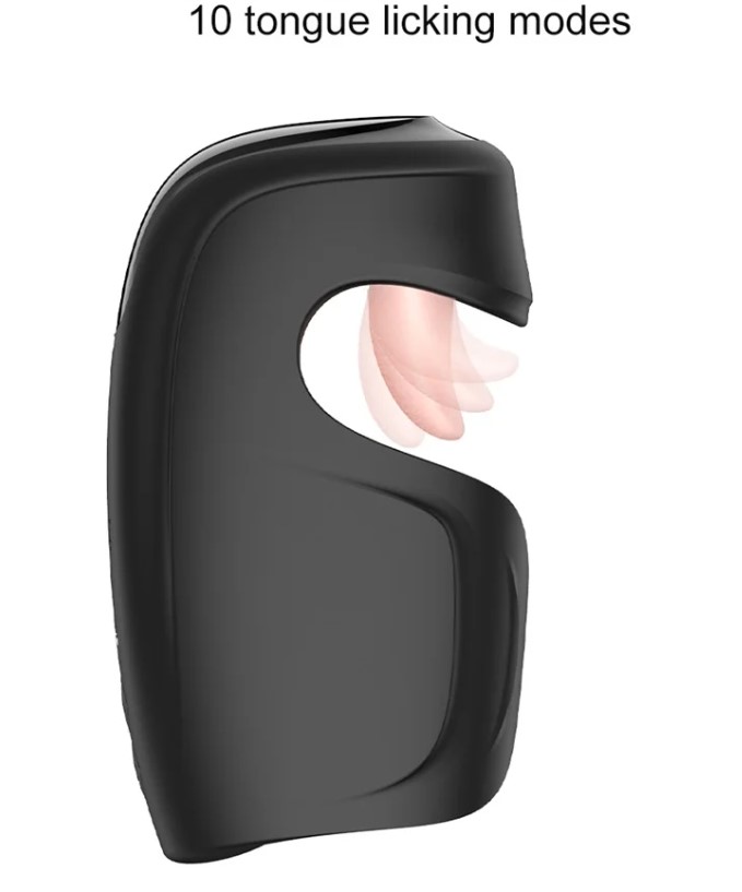 Stimulator Penis Blowjob, Vibrating&Tappping&Licking, Silicon, Negru, USB Magnetic, 14.5 cm