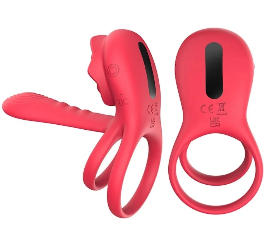 Inel Rosa Penis Ring With Sleeve, Remote Control, 9 Moduri Vibratii, Silicon, USB, Rosu, Passion Labs
