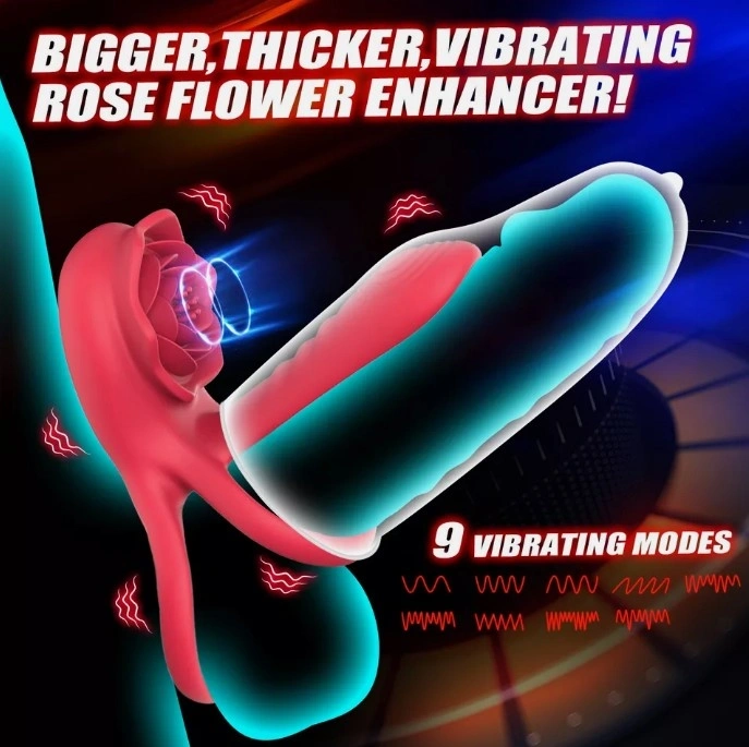Inel Rosa Penis Ring With Sleeve, Remote Control, 9 Moduri Vibratii, Silicon, USB, Rosu, Passion Labs