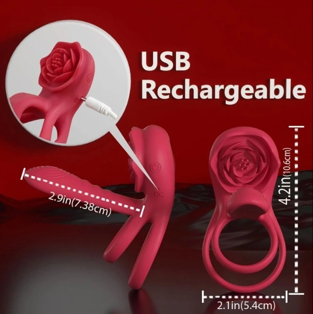 Inel Rosa Penis Ring With Sleeve, Remote Control, 9 Moduri Vibratii, Silicon, USB, Rosu, Passion Labs