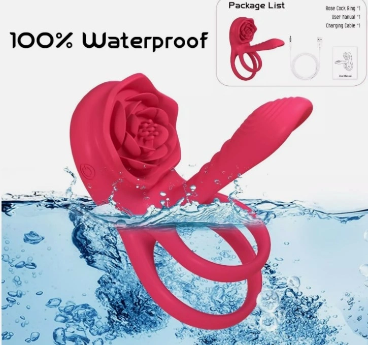 Inel Rosa Penis Ring With Sleeve, Remote Control, 9 Moduri Vibratii, Silicon, USB, Rosu, Passion Labs