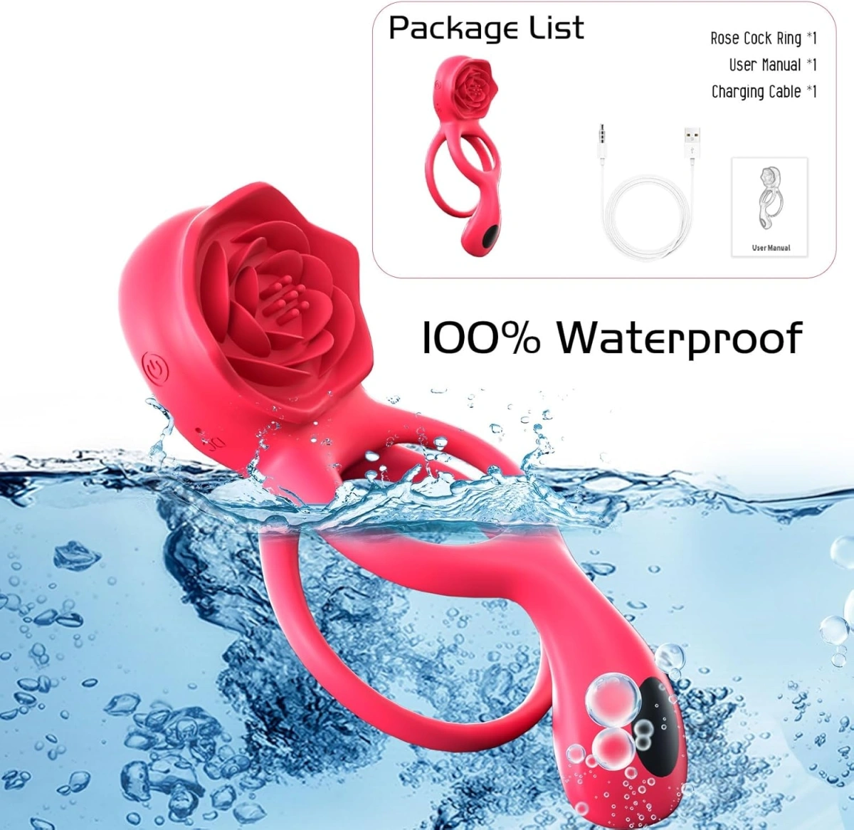 Inel Rosa Penis Ring&Testicles Vibe, Remote Control, 9 Moduri Vibratii, Silicon, USB, Rosu, Passion Labs