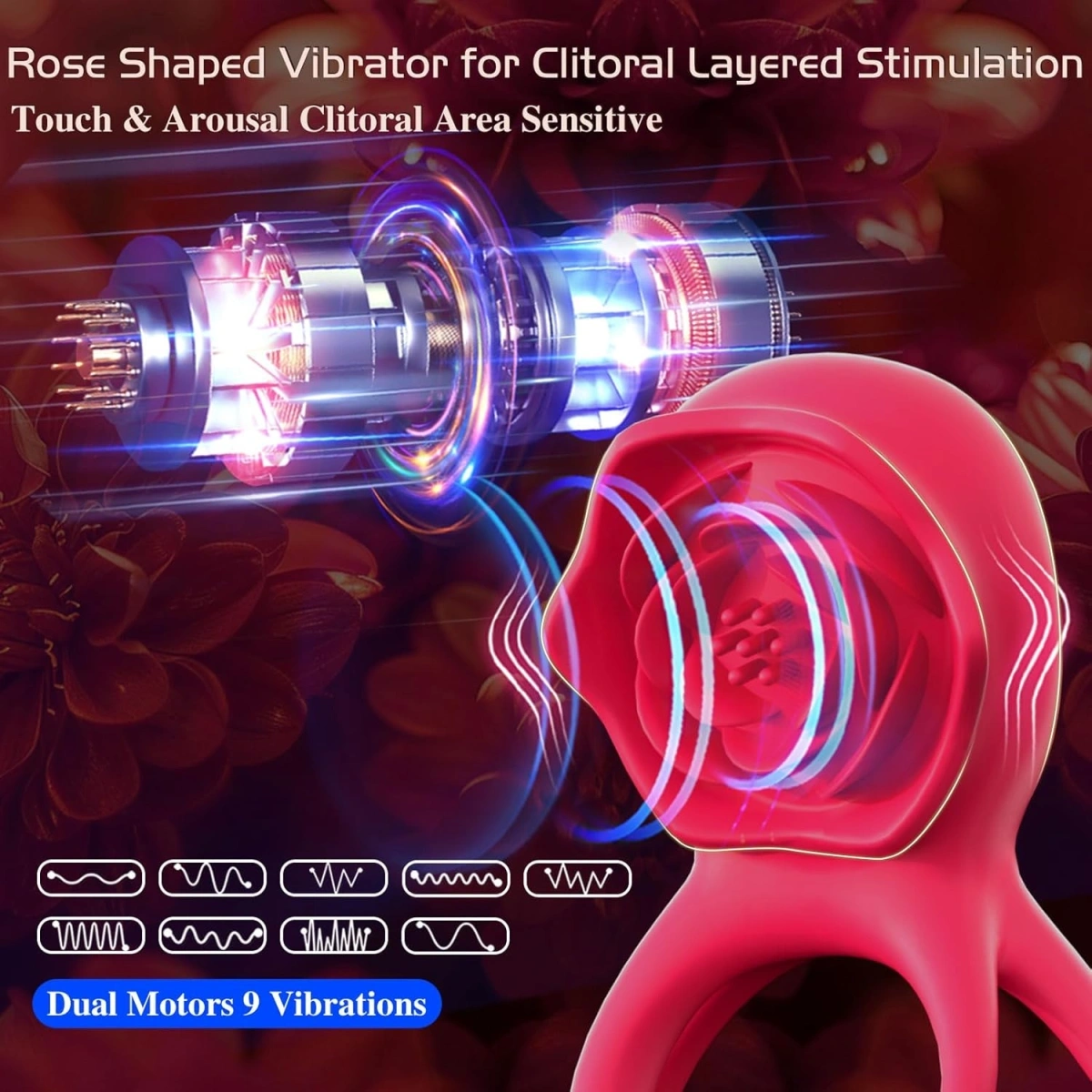 Inel Rosa Penis Ring&Testicles Vibe, Remote Control, 9 Moduri Vibratii, Silicon, USB, Rosu, Passion Labs