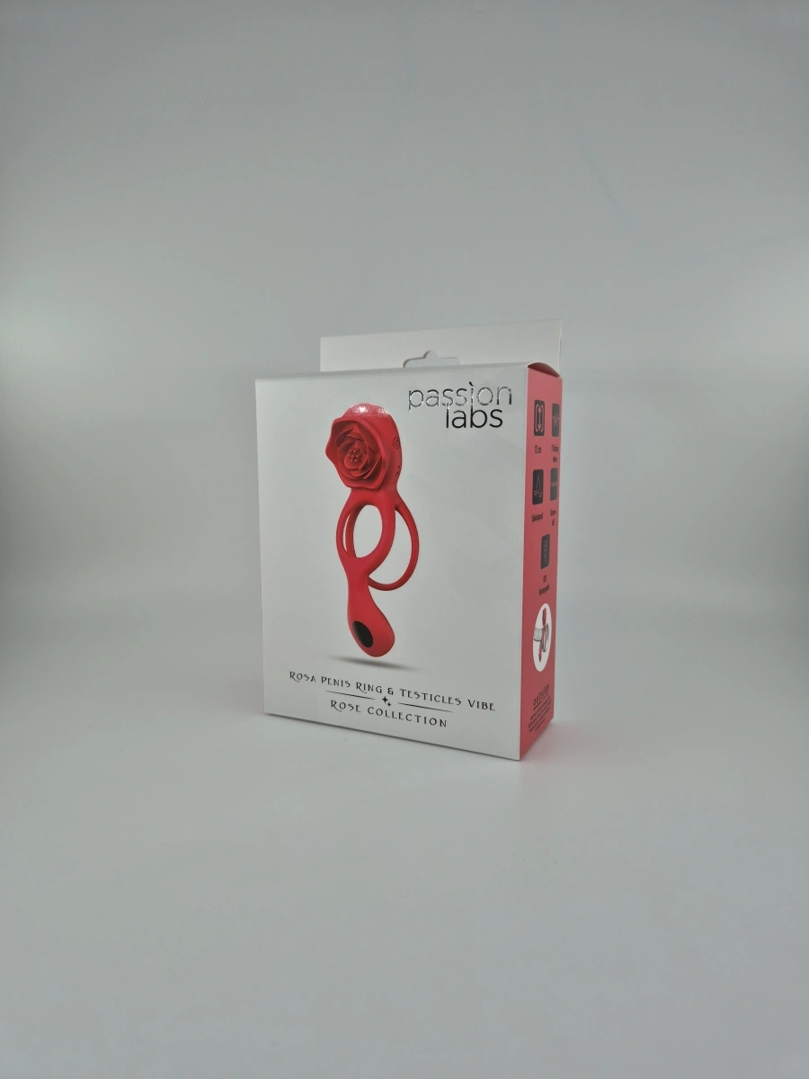 Inel Rosa Penis Ring&Testicles Vibe, Remote Control, 9 Moduri Vibratii, Silicon, USB, Rosu, Passion Labs