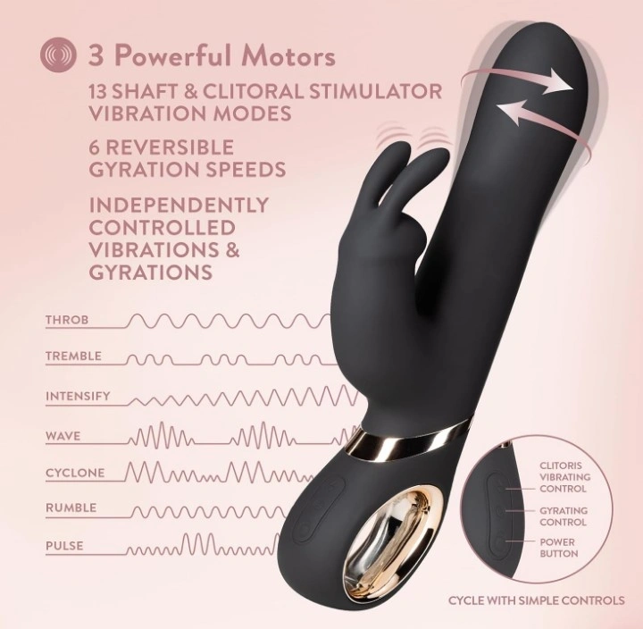 Vibrator Dolphy-Gyro, 13 Moduri Vibratii, 6 Moduri Rotatii, Silicon, USB, Negru, 23 cm, Mokko Toys