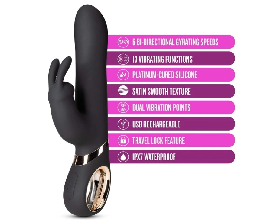 Vibrator Dolphy-Gyro, 13 Moduri Vibratii, 6 Moduri Rotatii, Silicon, USB, Negru, 23 cm, Mokko Toys
