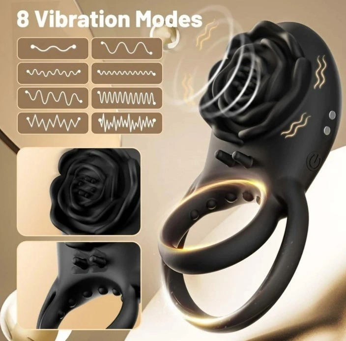 Inel Dublu de Penis Black Beauty, Remote Control, 8 Moduri Vibratii, Silicon, USB magnetic, Negru, Passion Labs