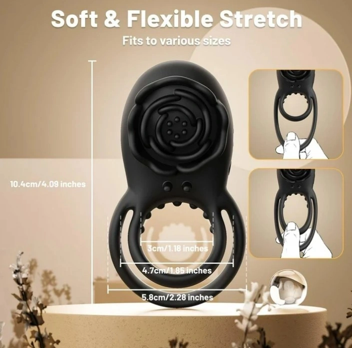 Inel Dublu de Penis Black Beauty, Remote Control, 8 Moduri Vibratii, Silicon, USB magnetic, Negru, Passion Labs