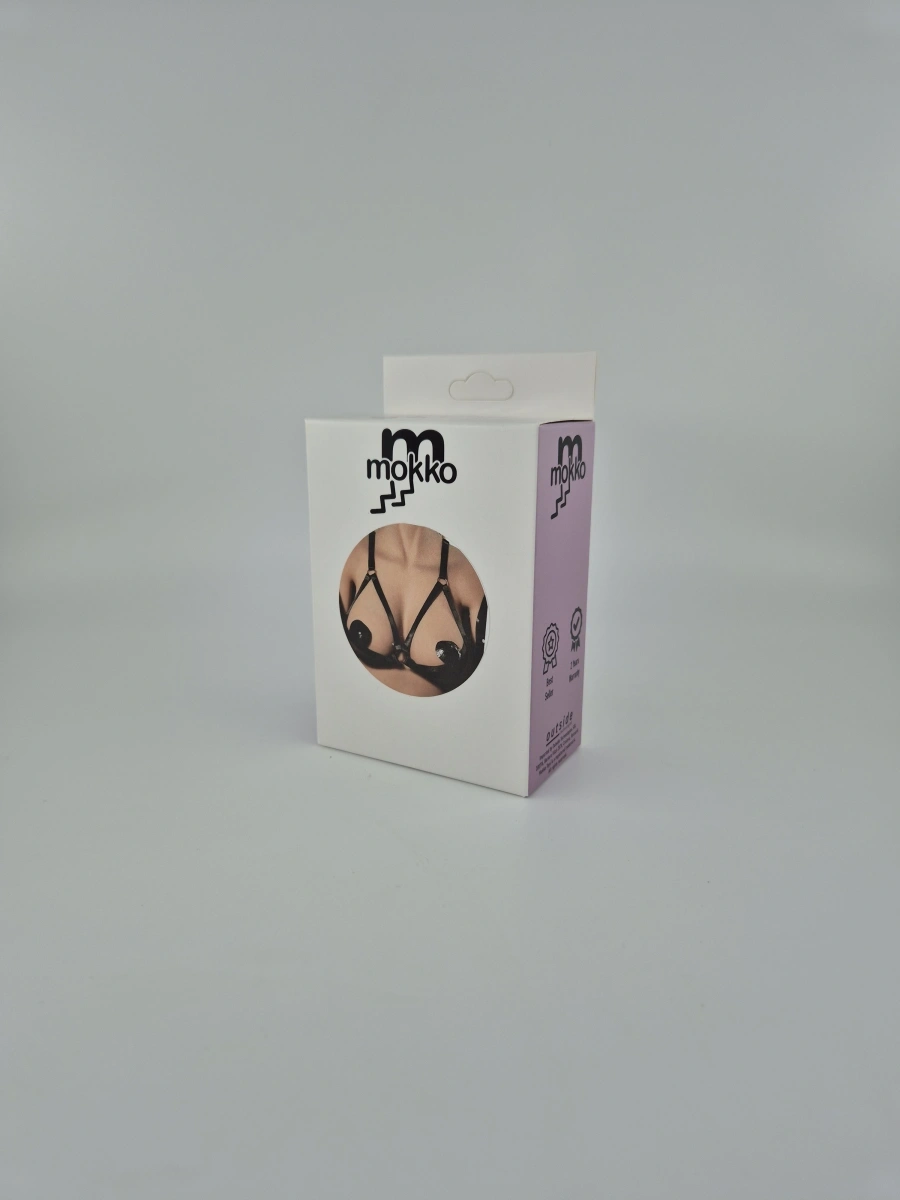 Sutien Open Cups din Benzi Satinate Misty, Negru, S-L, Mokko Toys