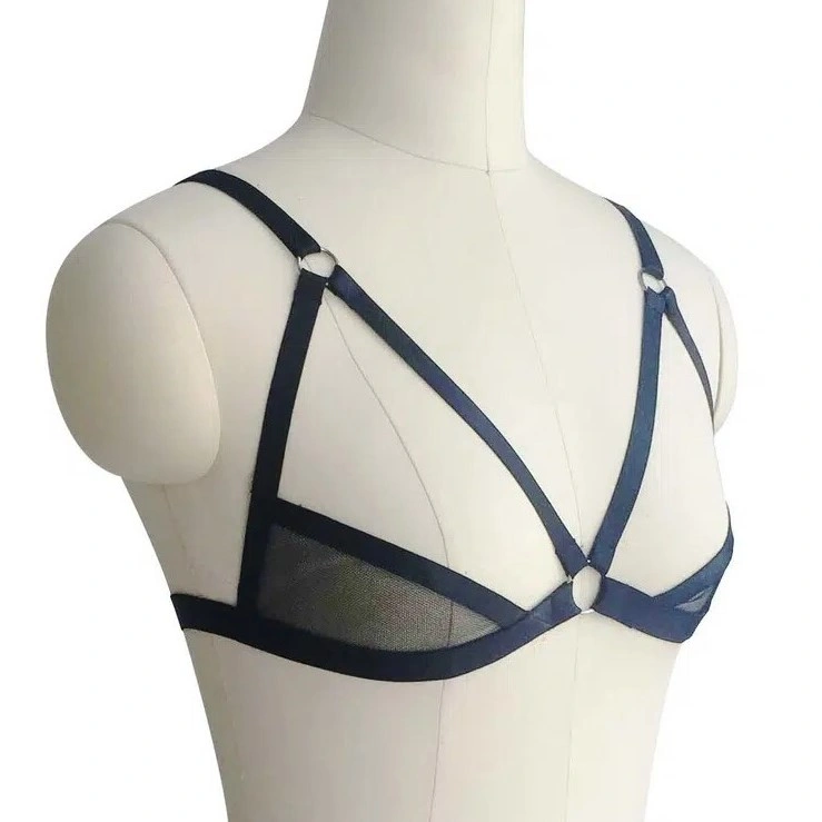 Sutien Open Cups din Benzi Satinate Misty, Negru, S-L, Mokko Toys