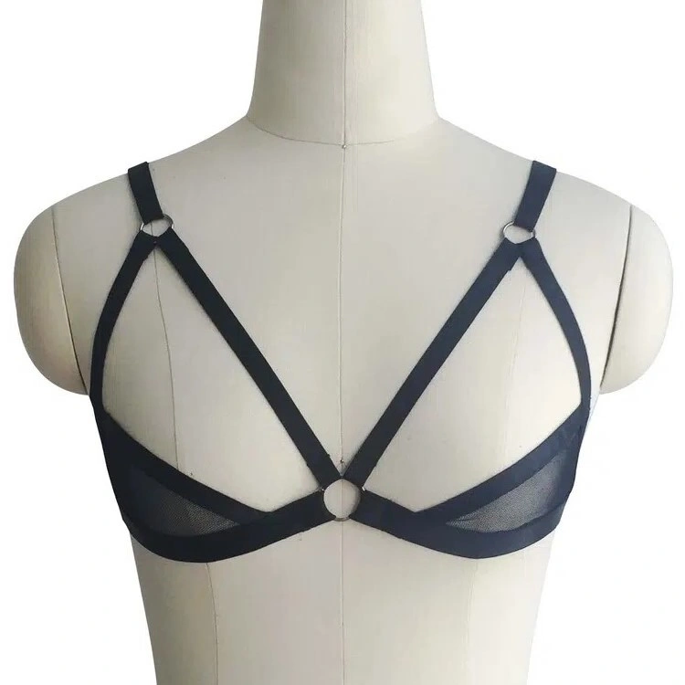 Sutien Open Cups din Benzi Satinate Misty, Negru, S-L, Mokko Toys