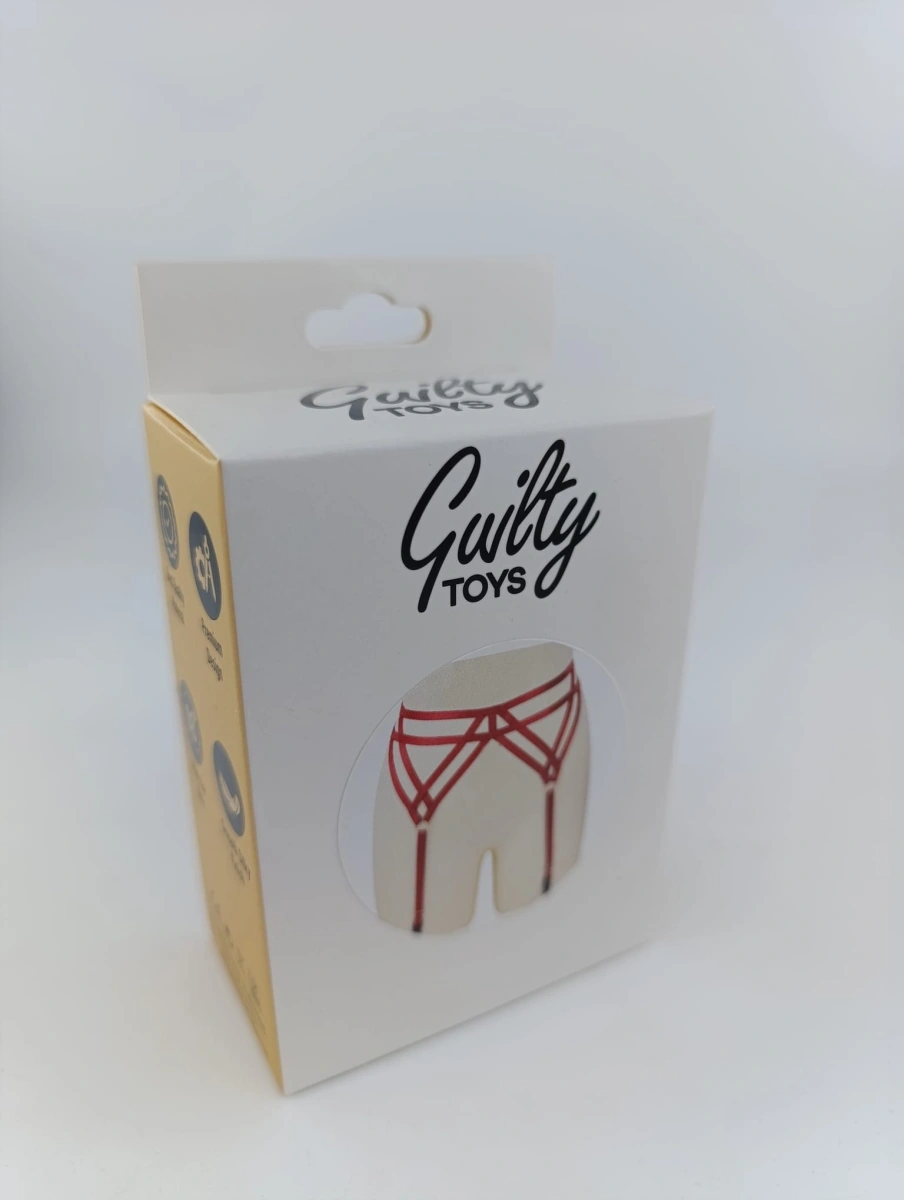 Portjartier din Benzi Satinate Seductive, Rosu, S-L, Guilty Toys