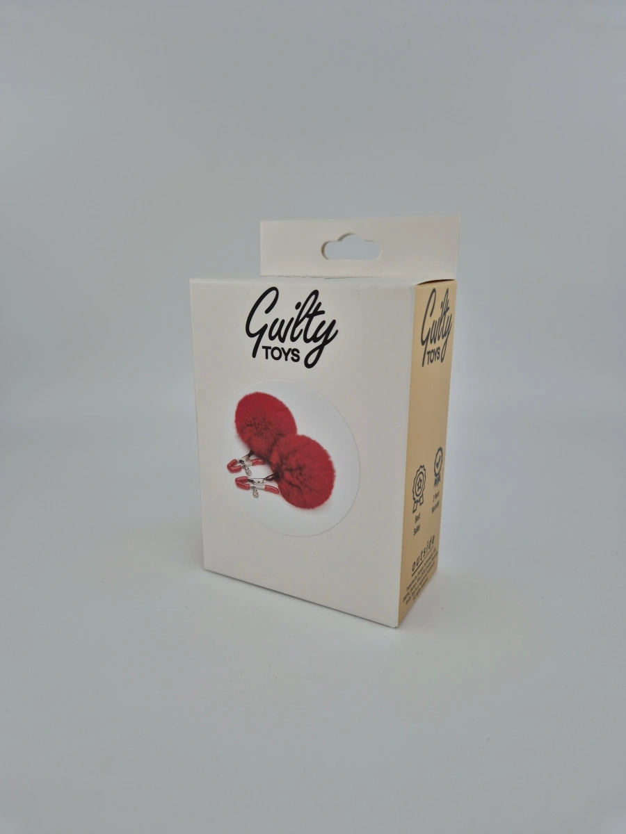 Clame Sfarcuri cu Pompon Sweet Pain, Argintiu/Rosu, Guilty Toys