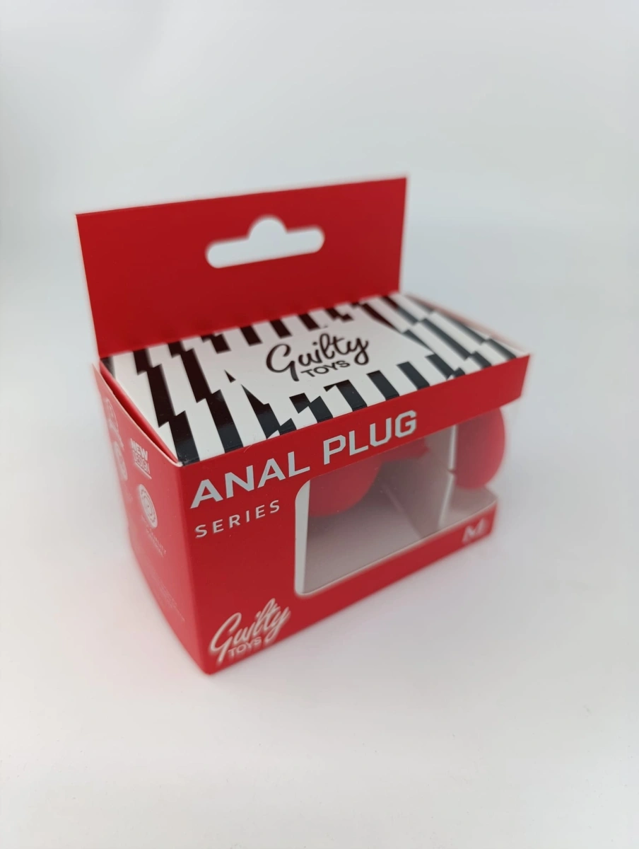 Dop Anal Silicone Buttplug, Medium, Rosu/Mov, Guilty Toys
