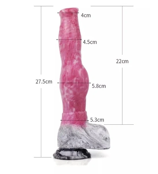 Dildo Wild Dog, Silicon Lichid, Roz/Gri, 28 cm